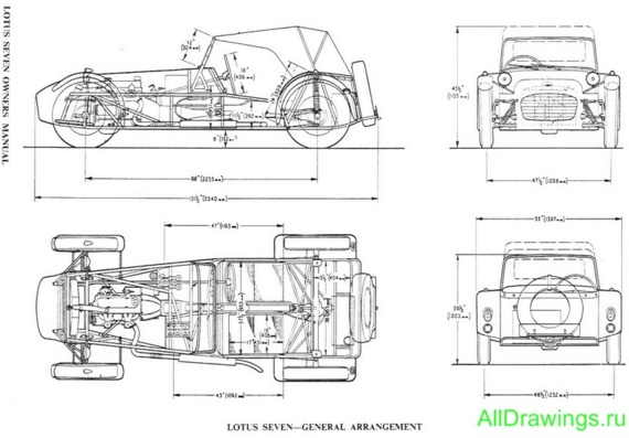 Lotus Super Seven (Lotus of the Super Cévennes) are drawings of the car